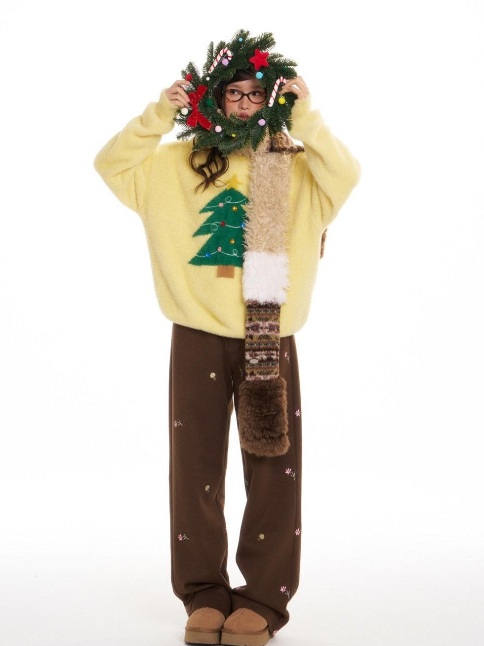 BETWEENAND Brown Mushroom Floral Embroidery Women&
