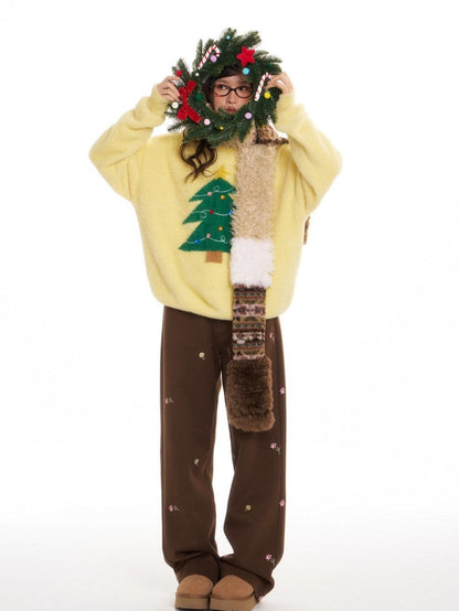 BETWEENAND Brown Mushroom Floral Embroidery Women&