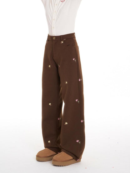 BETWEENAND Brown Mushroom Floral Embroidery Women&