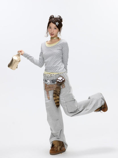 BETWEENAND Brushed Polka Dot Rhinestone Faux Layer Slim Fit Women&