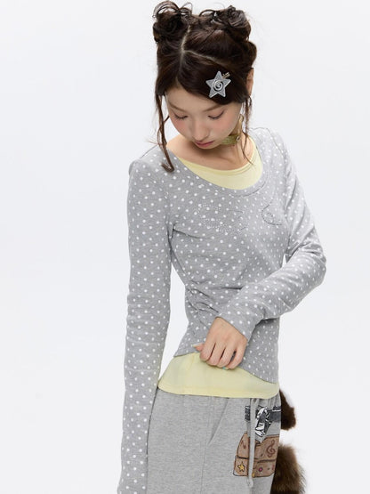 BETWEENAND Brushed Polka Dot Rhinestone Faux Layer Slim Fit Women&