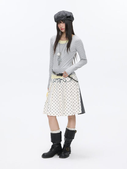 BETWEENAND Brushed Polka Dot Rhinestone Faux Layer Slim Fit Women&