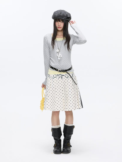 BETWEENAND Brushed Polka Dot Rhinestone Faux Layer Slim Fit Women&