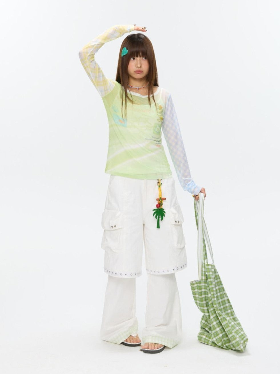 BETWEENAND Bubble Mesh Hotfix Bead Colorblock Print Women&