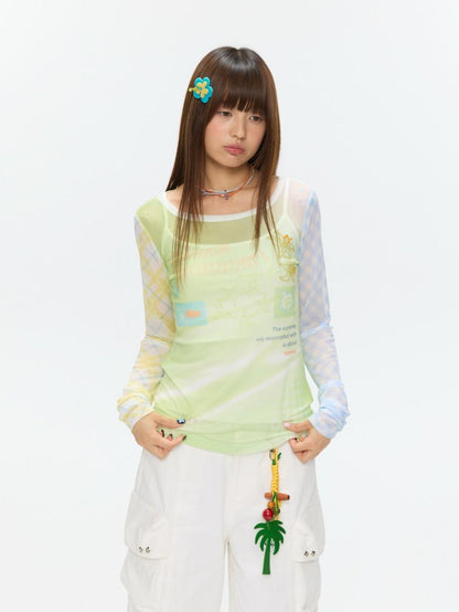 BETWEENAND Bubble Mesh Hotfix Bead Colorblock Print Women&