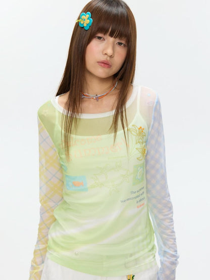 BETWEENAND Bubble Mesh Hotfix Bead Colorblock Print Women&