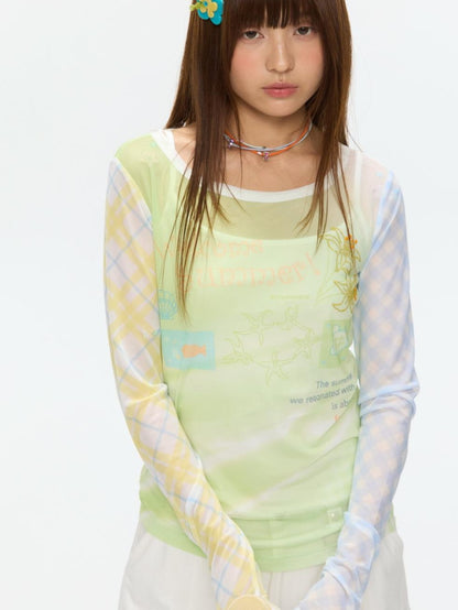 BETWEENAND Bubble Mesh Hotfix Bead Colorblock Print Women&