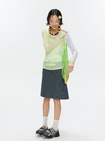 BETWEENAND Bubble Mesh Hotfix Bead Colorblock Print Women&