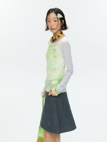 BETWEENAND Bubble Mesh Hotfix Bead Colorblock Print Women&