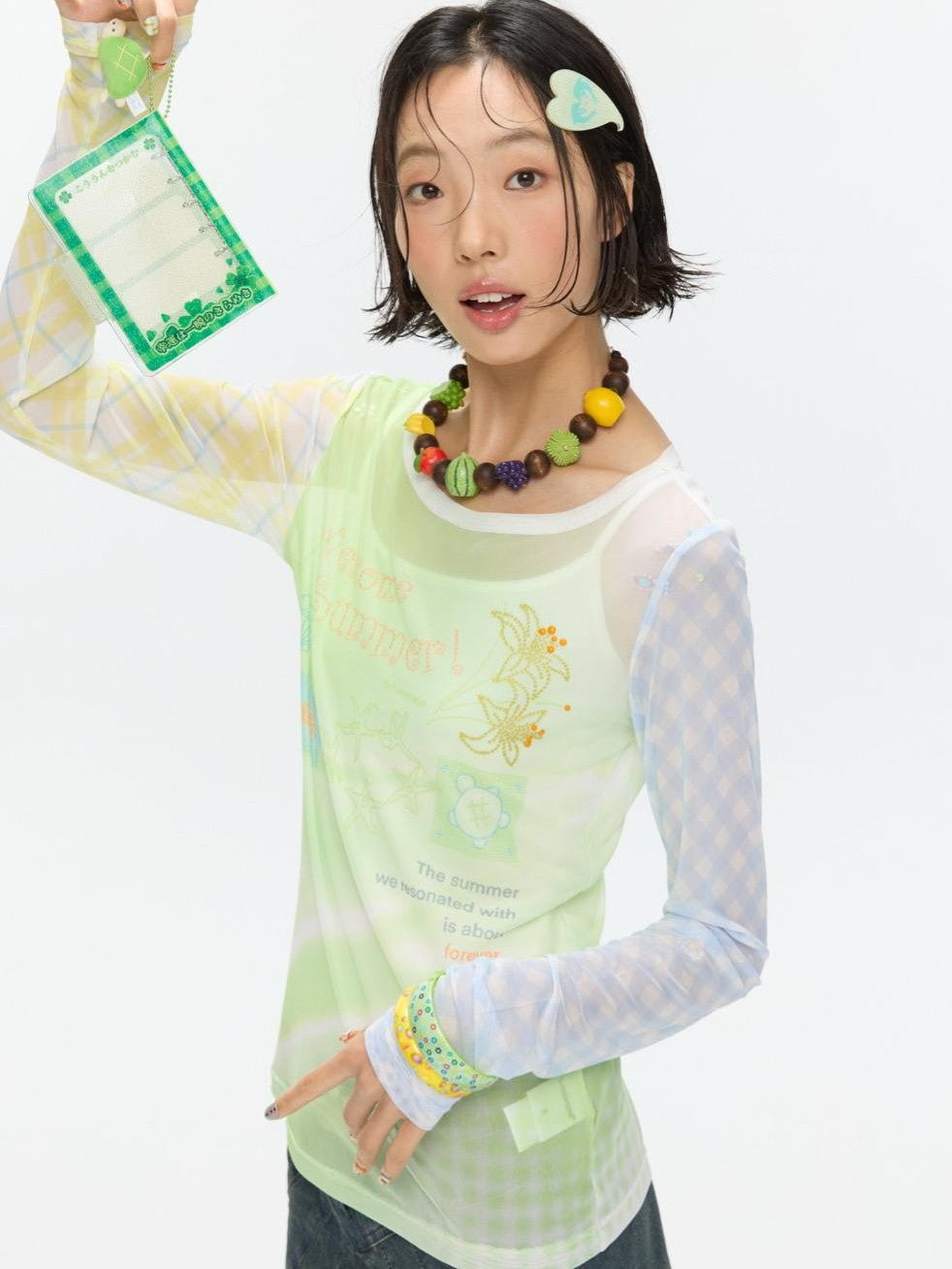 BETWEENAND Bubble Mesh Hotfix Bead Colorblock Print Women&