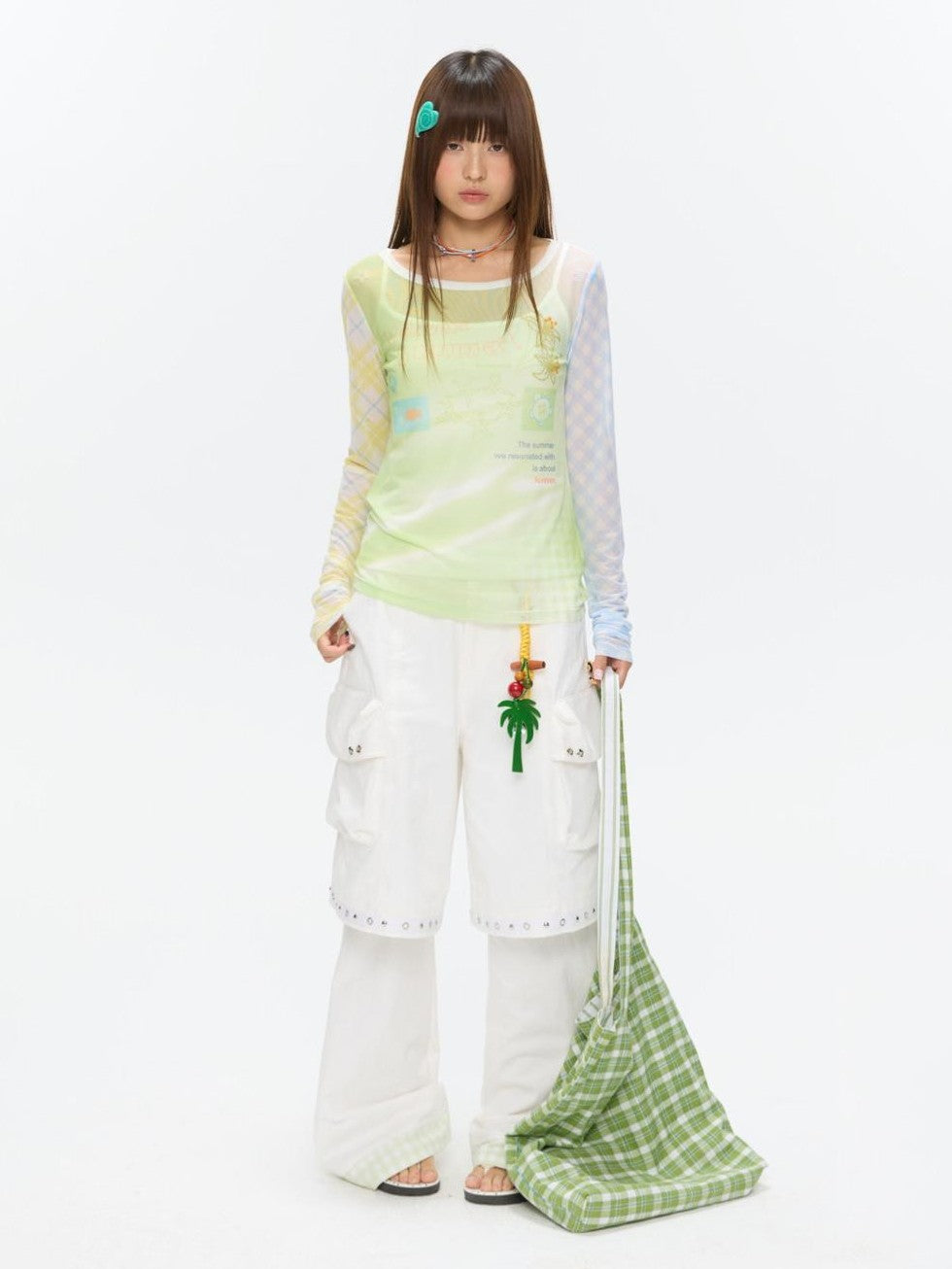 BETWEENAND Bubble Mesh Hotfix Bead Colorblock Print Women&
