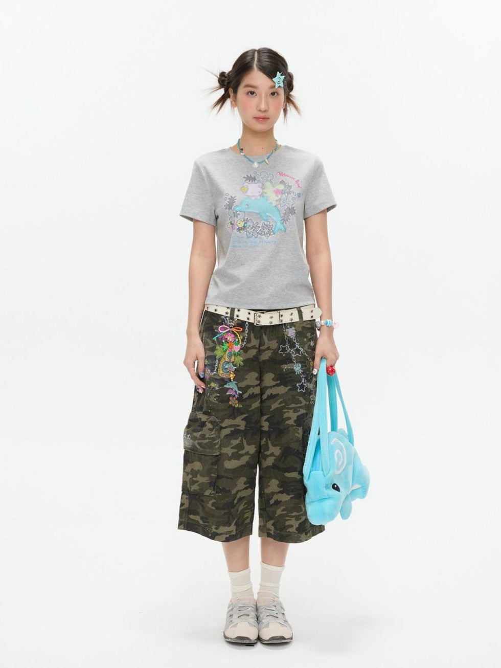 BETWEENAND Camouflage Printed Vintage Straight Leg Women&