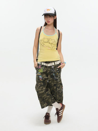 BETWEENAND Camouflage Printed Vintage Straight Leg Women&