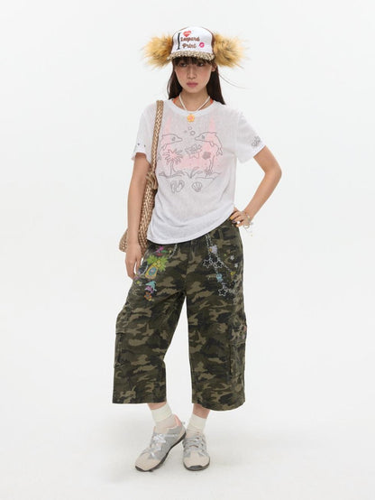 BETWEENAND Camouflage Printed Vintage Straight Leg Women&