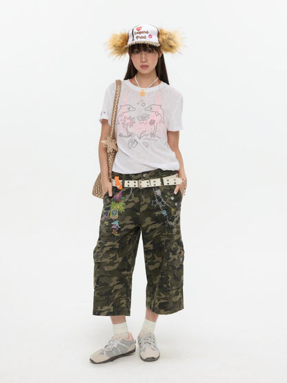 BETWEENAND Camouflage Printed Vintage Straight Leg Women&