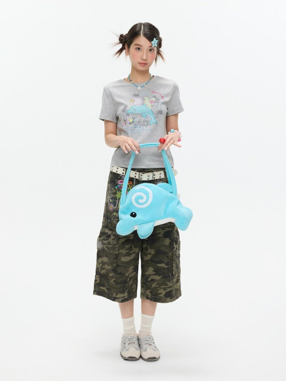 BETWEENAND Camouflage Printed Vintage Straight Leg Women&