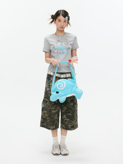 BETWEENAND Camouflage Printed Vintage Straight Leg Women&