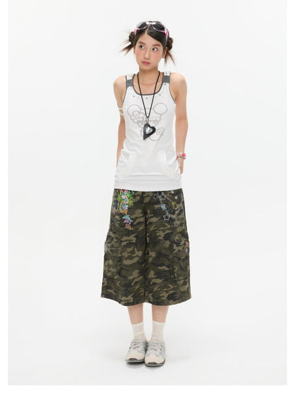 BETWEENAND Camouflage Printed Vintage Straight Leg Women&