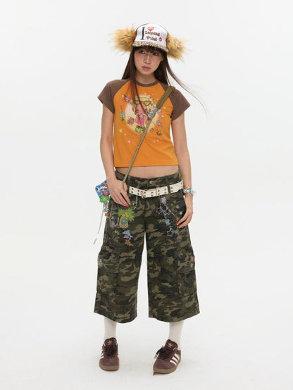 BETWEENAND Camouflage Printed Vintage Straight Leg Women&