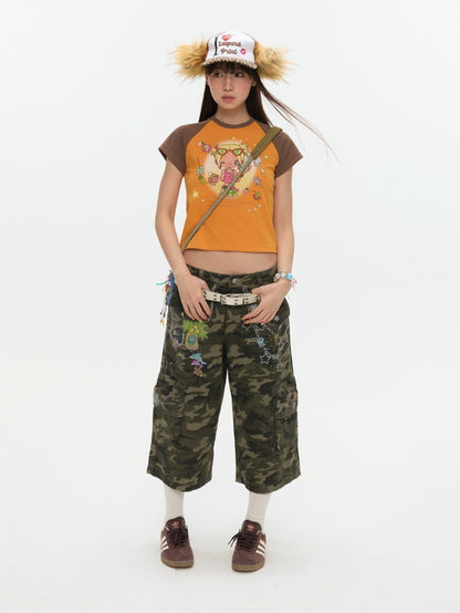BETWEENAND Camouflage Printed Vintage Straight Leg Women&