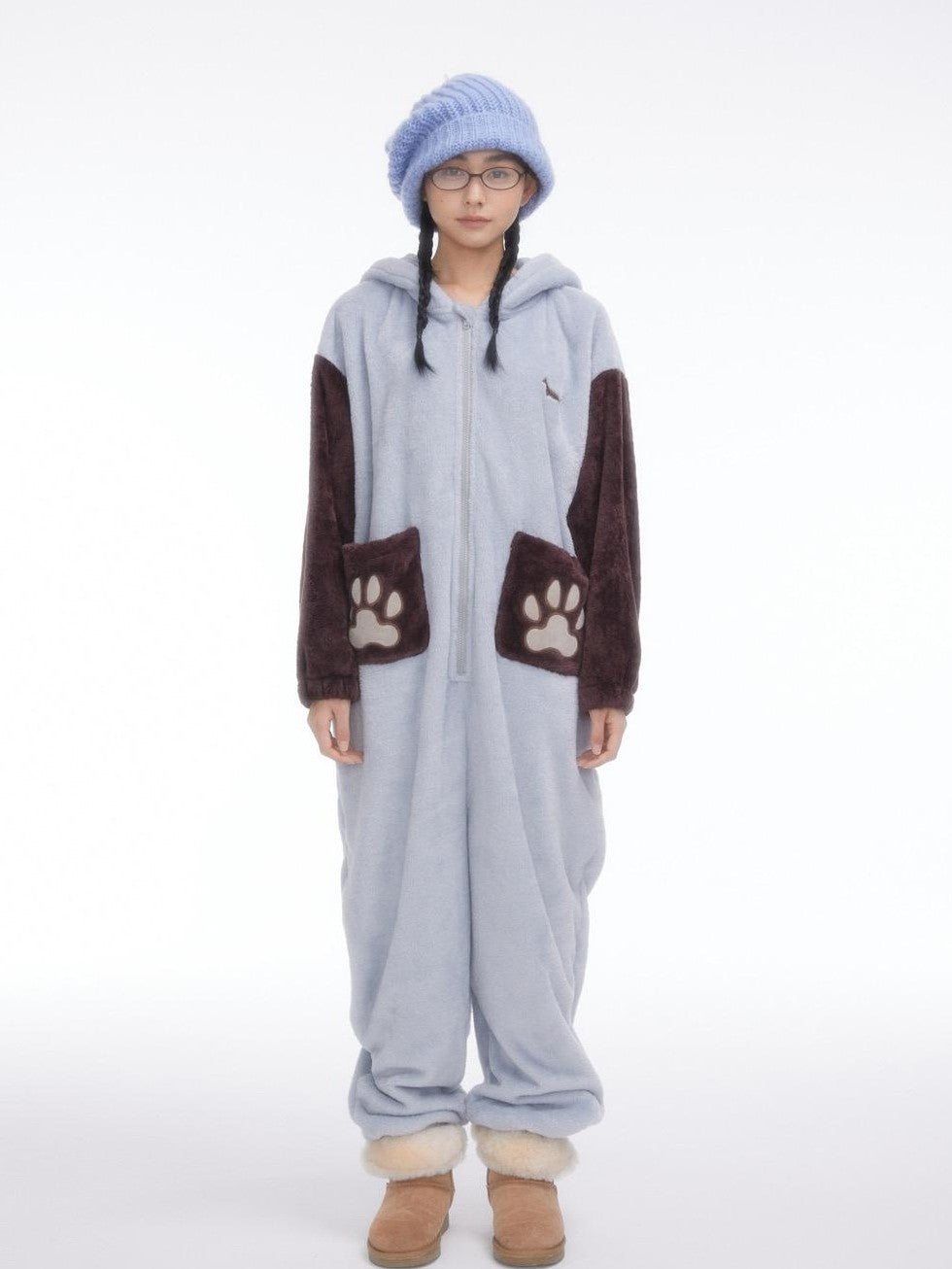 BETWEENAND Cartoon Puppy Hooded Short Sleeve Shorts Women&