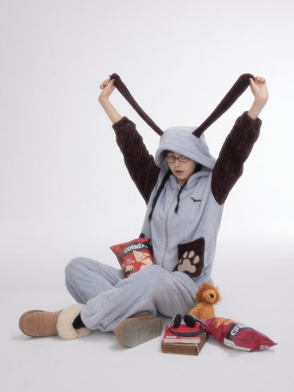BETWEENAND Cartoon Puppy Hooded Short Sleeve Shorts Women&