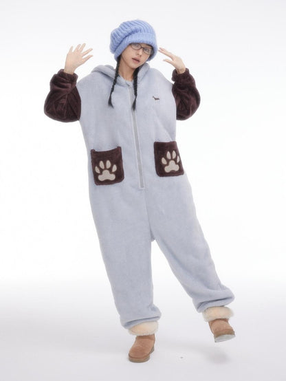 BETWEENAND Cartoon Puppy Hooded Short Sleeve Shorts Women&
