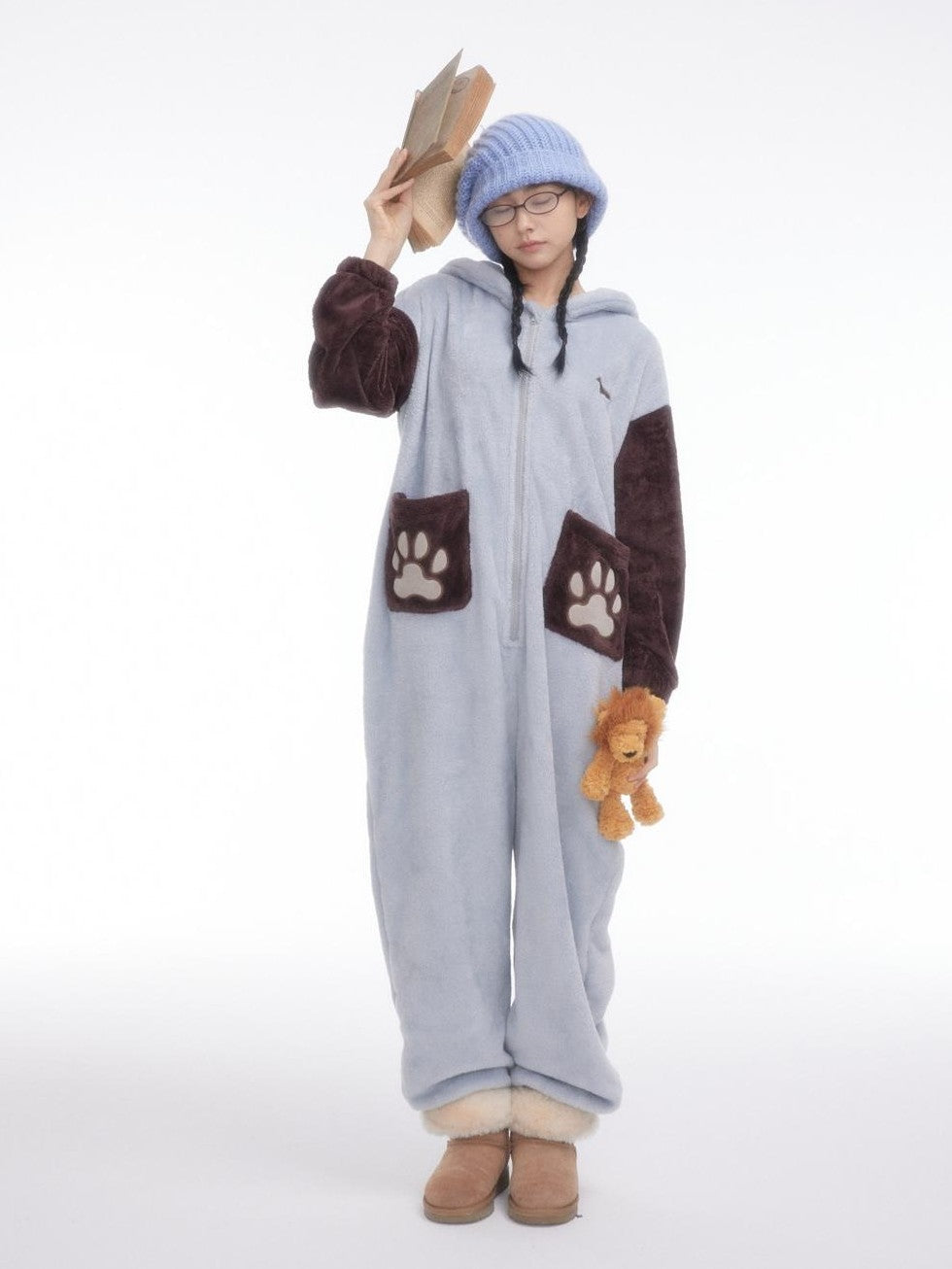 BETWEENAND Cartoon Puppy Hooded Short Sleeve Shorts Women&
