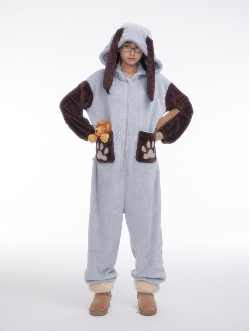 BETWEENAND Cartoon Puppy Hooded Short Sleeve Shorts Women&