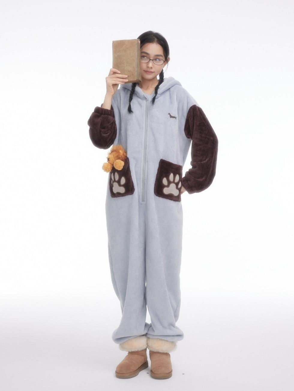 BETWEENAND Cartoon Puppy Hooded Short Sleeve Shorts Women&