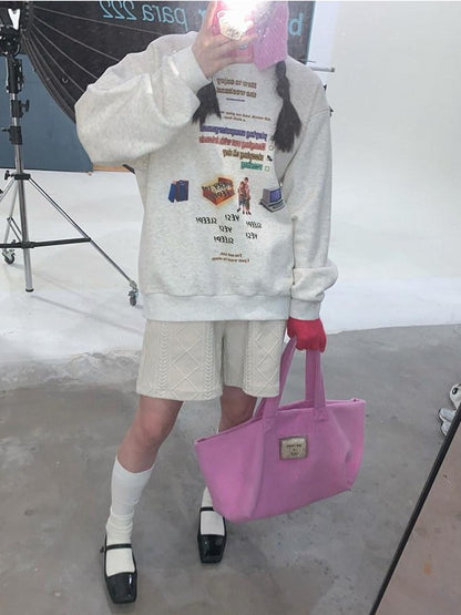 BETWEENAND Casual Pullover Crewneck Loose Women&
