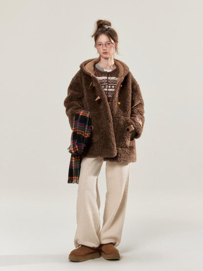 BETWEENAND Chocolate Brown Embroidered Suede Toggle Women&