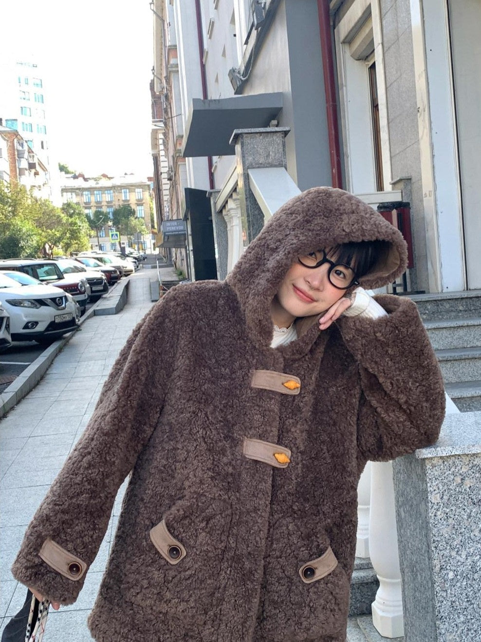 BETWEENAND Chocolate Brown Embroidered Suede Toggle Women&