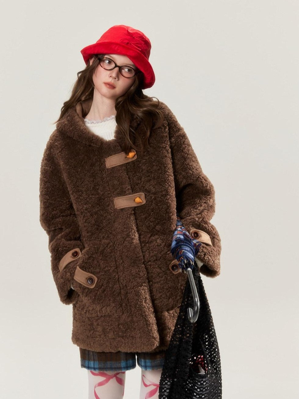 BETWEENAND Chocolate Brown Embroidered Suede Toggle Women&