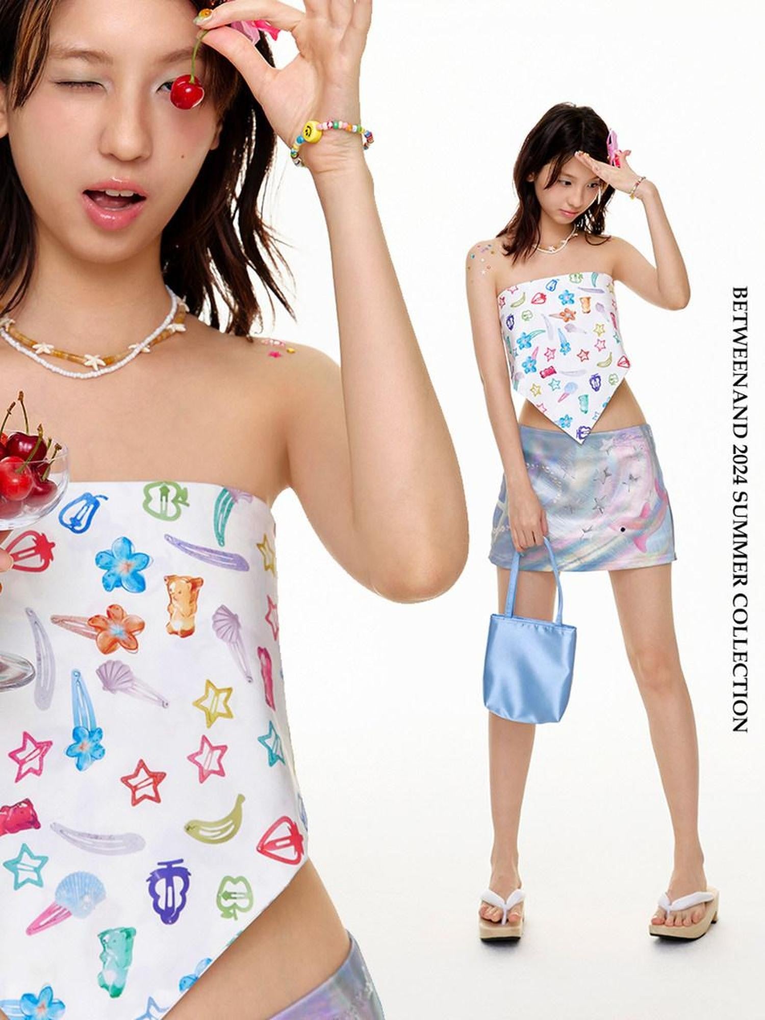 BETWEENAND Colorful Allover Small Candy Print Hair Scarf Clip Women&