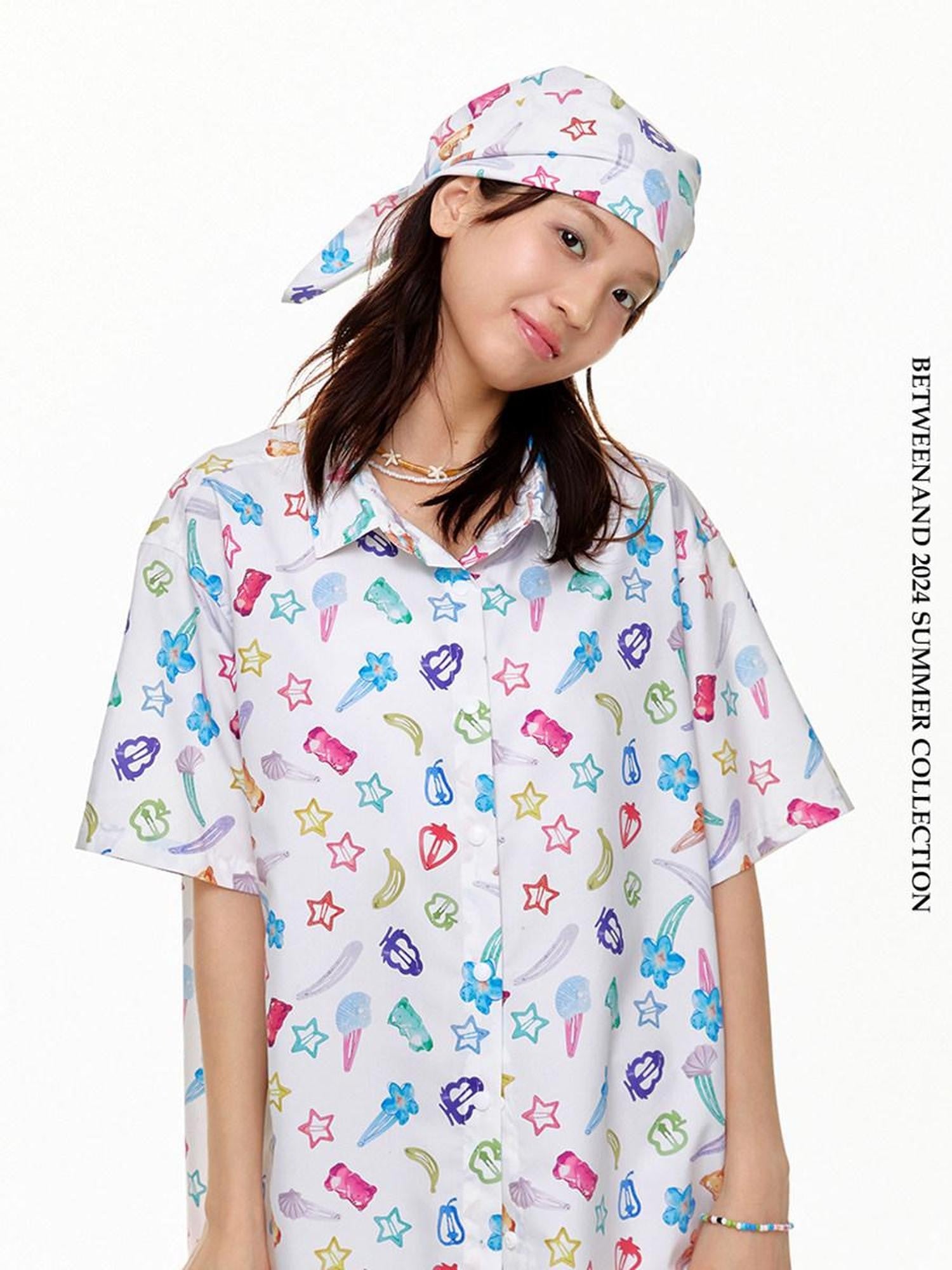 BETWEENAND Colorful Allover Small Candy Print Hair Scarf Clip Women&