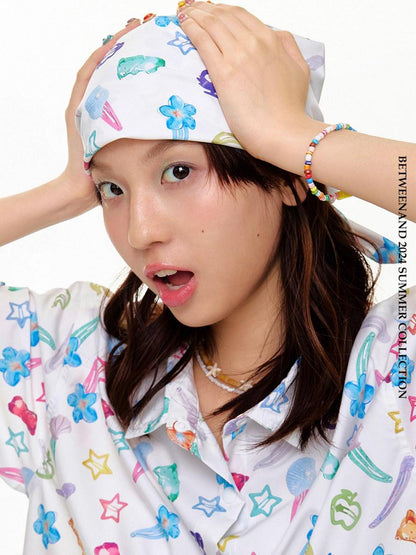 BETWEENAND Colorful Allover Small Candy Print Hair Scarf Clip Women&