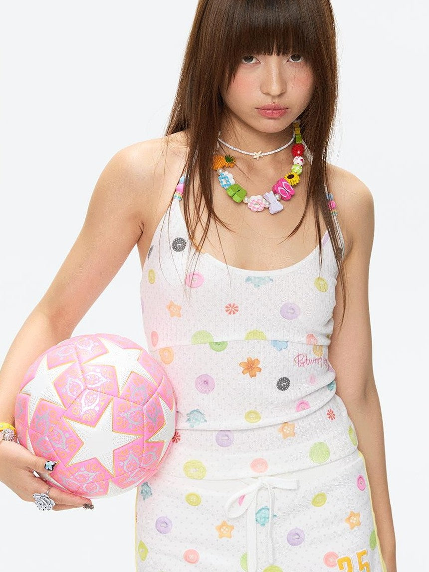 BETWEENAND Colorful Button Halter Neck Women&