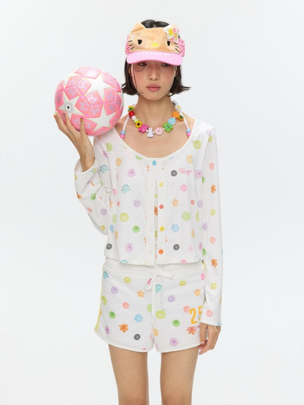 BETWEENAND Colorful Button Halter Neck Women&