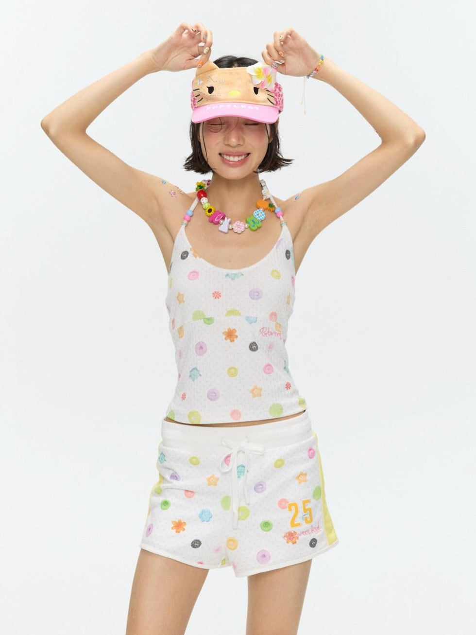 BETWEENAND Colorful Button Halter Neck Women&