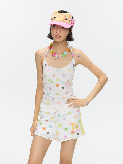 BETWEENAND Colorful Button Halter Neck Women&
