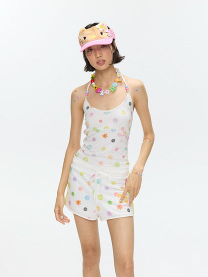 BETWEENAND Colorful Button Halter Neck Women&