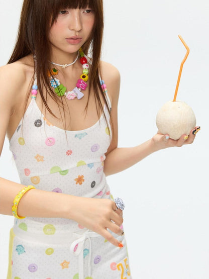 BETWEENAND Colorful Button Halter Neck Women&