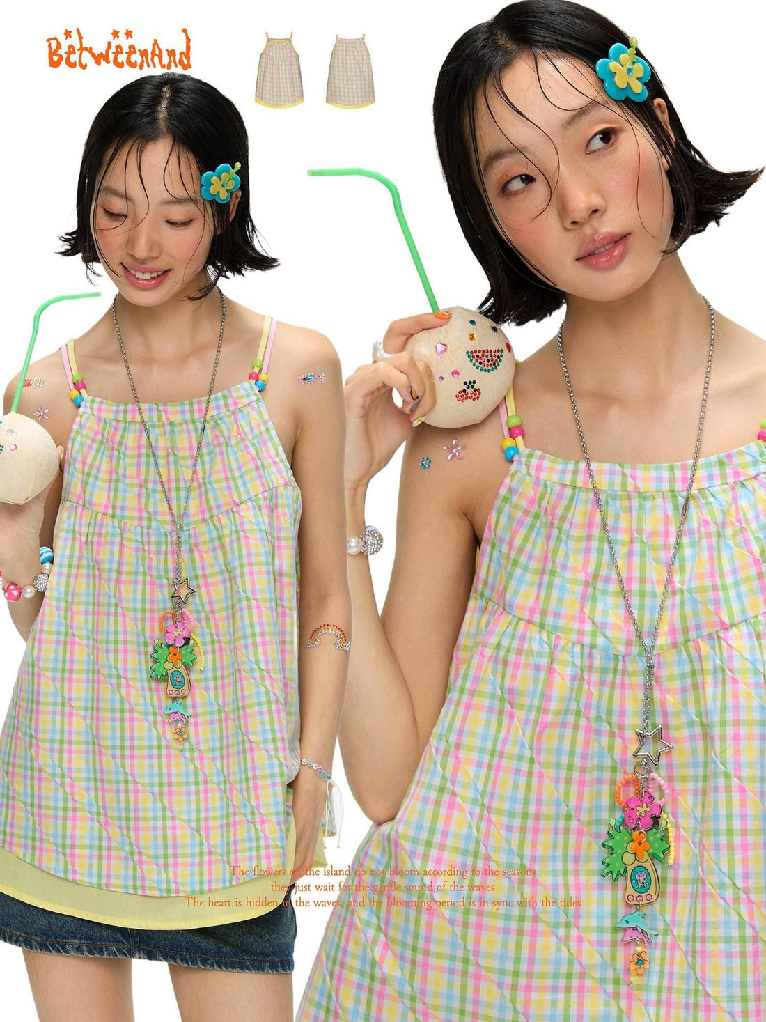 BETWEENAND Colorful Plaid Adjustable Straps Loose Fit Women&