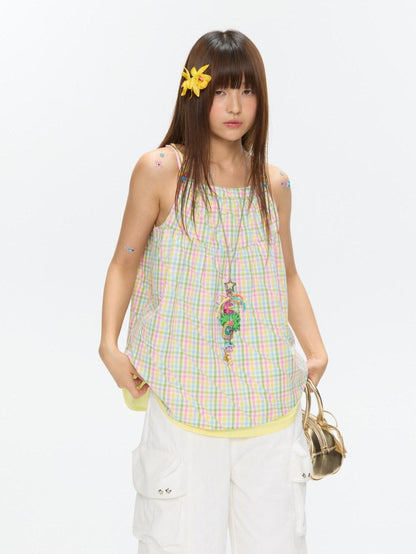 BETWEENAND Colorful Plaid Adjustable Straps Loose Fit Women&