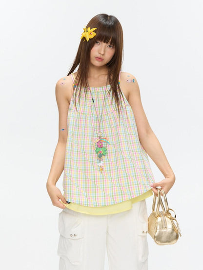 BETWEENAND Colorful Plaid Adjustable Straps Loose Fit Women&