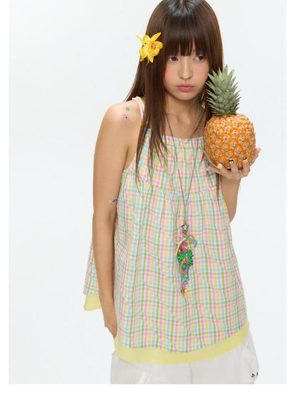 BETWEENAND Colorful Plaid Adjustable Straps Loose Fit Women&
