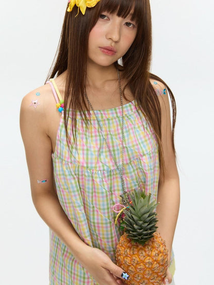 BETWEENAND Colorful Plaid Adjustable Straps Loose Fit Women&