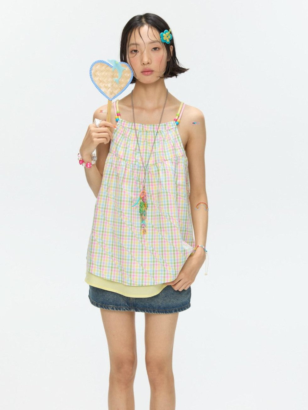 BETWEENAND Colorful Plaid Adjustable Straps Loose Fit Women&