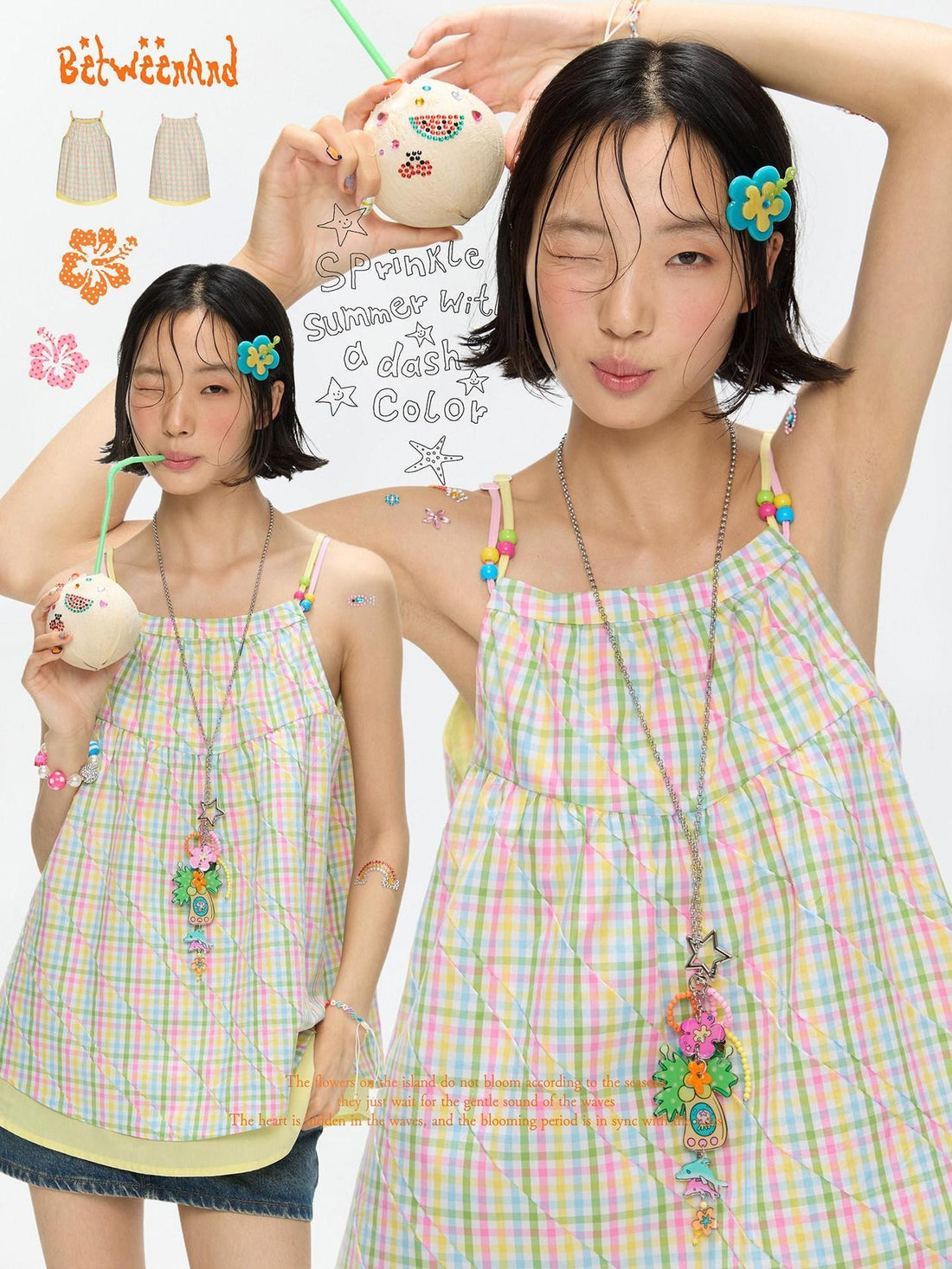 BETWEENAND Colorful Plaid Adjustable Straps Loose Fit Women&